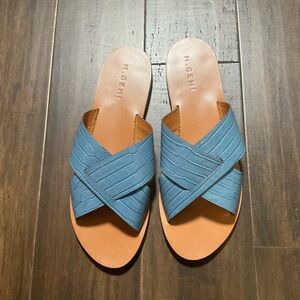 M.Gemi Leather Siena Slide Sandals Blue Crocodile Embossed Size 42 US 11